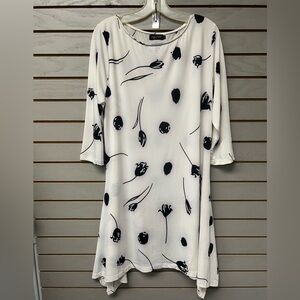 Reborn White Shift Dress with Black Floral Sketch Print